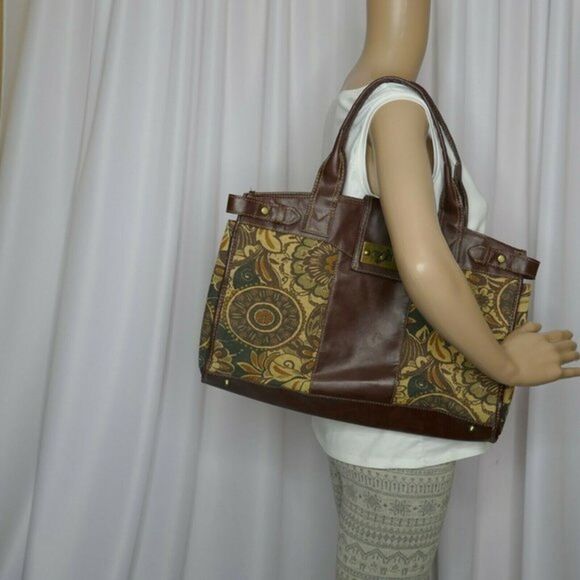 Braciano Large handbag shoulder tote brown floral paisley tapestry pattern - Picture 9 of 9